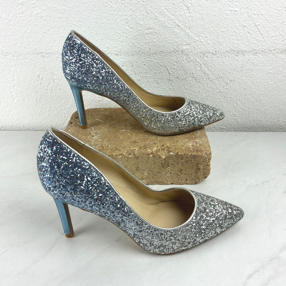 Nine West Blue Silver Ombre Glitter Pumps Size 7M Pointed Toe Stiletto Heels